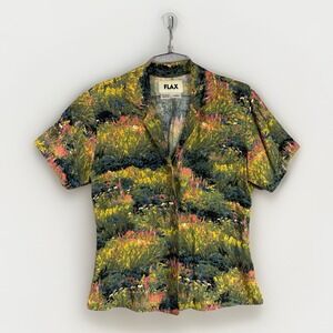 Flax Button Up Shirt Womens Petite (XS) Floral Painting Patterned